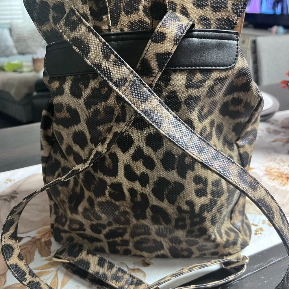 Chic Leopard Print Backpack with Black Details